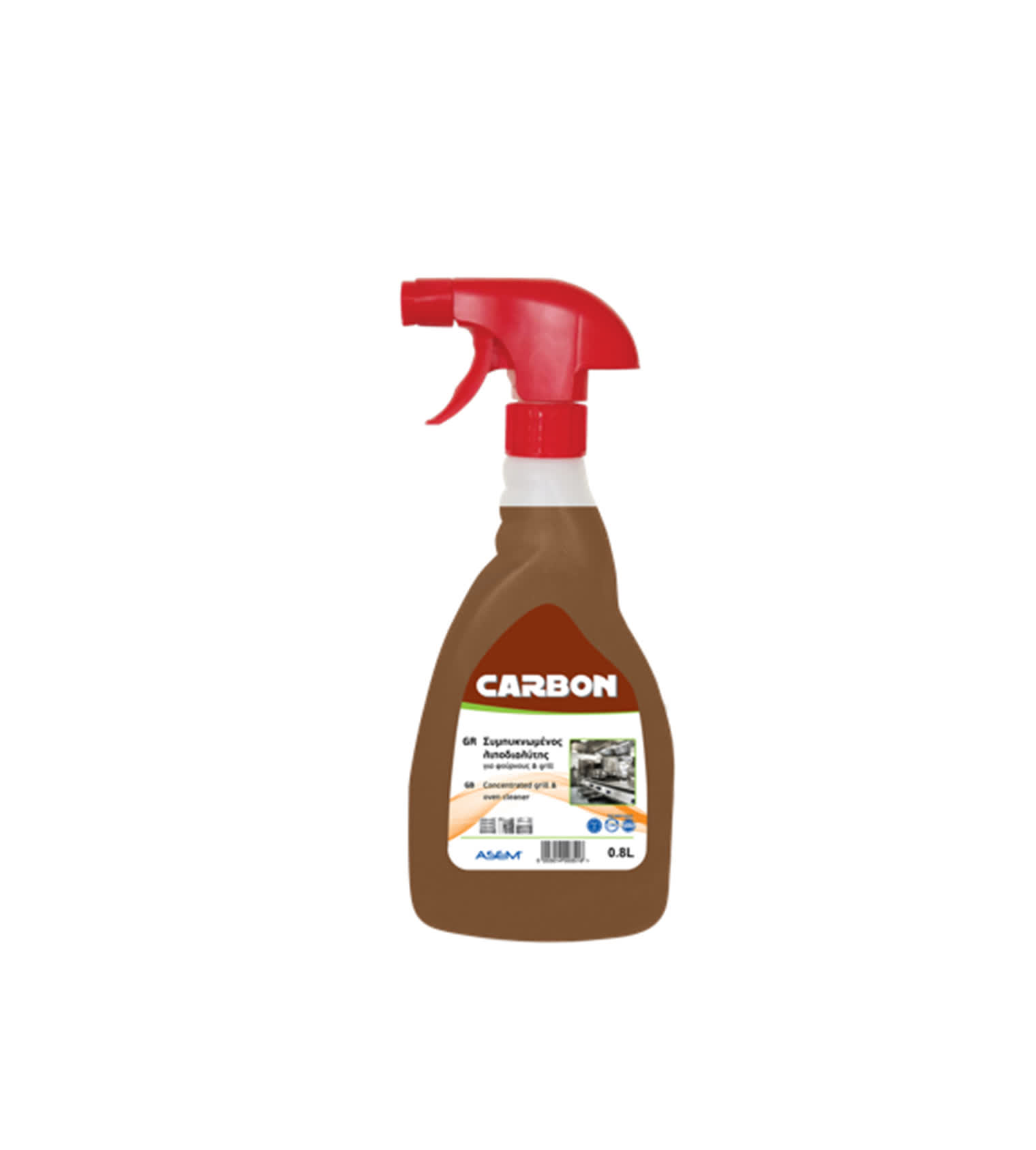 carbon-08lt ASEM CARBON ΣΥΜΠΥΚΝΩΜΕΝΟΣ ΛΙΠΟΔΙΑΛΥΤΗΣ ΓΙΑ ΦΟΥΡΝΟΥΣ Κ GRILL 800ml ΜΕ ΨΕΚΑΣΤΗΡΑ ΑΦΡΟΥ (8ΤΕΜ/ΚΙΒ) - Image 1